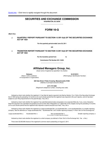 Thumbnail Affiliated Managers Group 10-Q Quarterly Report FY2011 