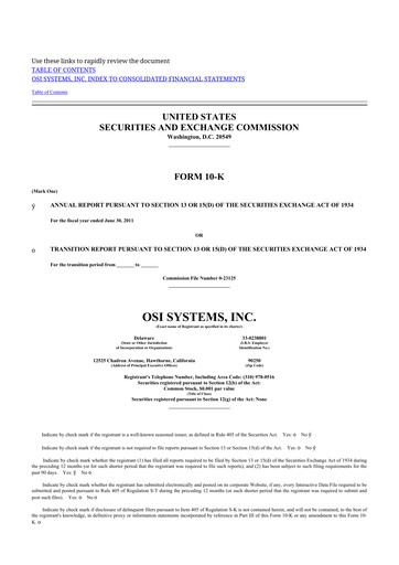 Thumbnail OSI Systems
 10-K Annual Report 