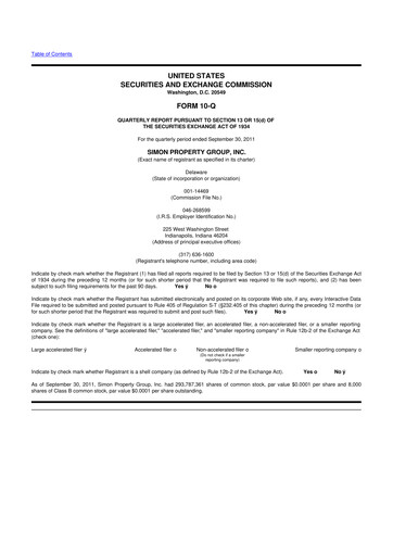 Thumbnail Simon Property Group 10-Q Quarterly Report FY 