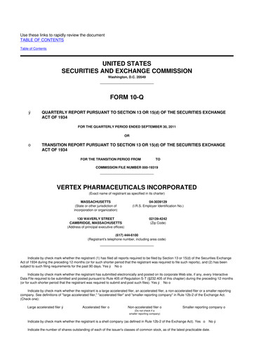 Thumbnail Vertex Pharmaceuticals 10-Q Quarterly Report FY2011 