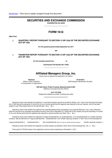 Thumbnail Affiliated Managers Group 10-Q Quarterly Report FY2011 