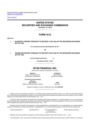 Thumbnail Safehold
 10-Q Quarterly Report FY2011 