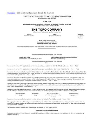 Thumbnail The Toro Company
 10-K Annual Report 2011