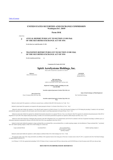 Thumbnail Spirit AeroSystems 10-K Annual Report 2011