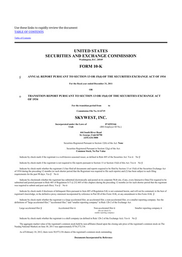 Thumbnail SkyWest 10-K Annual Report 2011