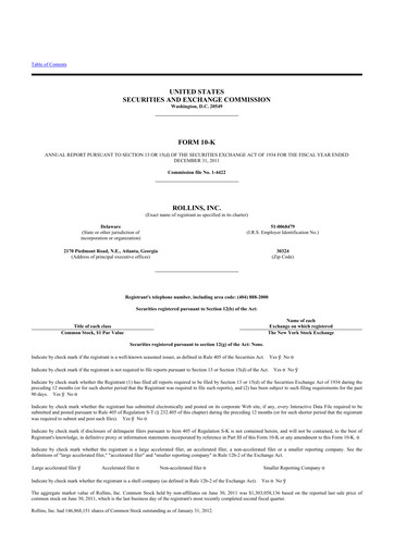 Thumbnail Rollins 10-K Annual Report 2011