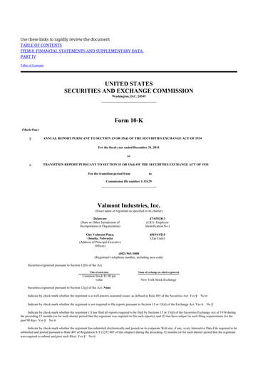 Thumbnail Valmont Industries
 10-K Annual Report 2011