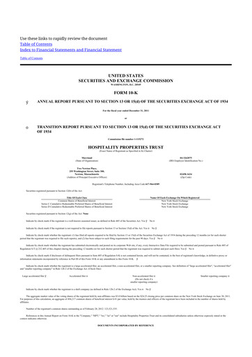 Thumbnail Service Properties Trust 10-K Annual Report 2011