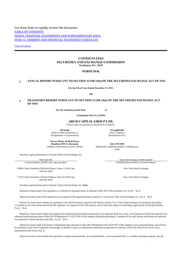 Thumbnail Arch Capital 10-K Annual Report 2011