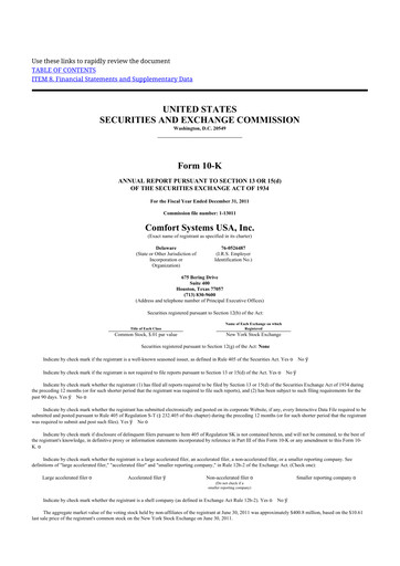 Thumbnail Comfort Systems USA 10-K Annual Report 2011
