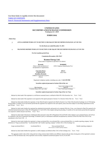 Thumbnail Kosmos Energy 10-K Annual Report 2011