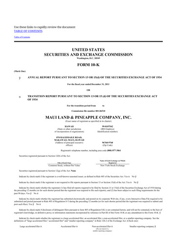 Thumbnail Maui Land & Pineapple Company 10-K Annual Report 2011