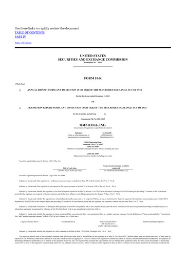 Thumbnail Omnicell
 10-K Annual Report 2011