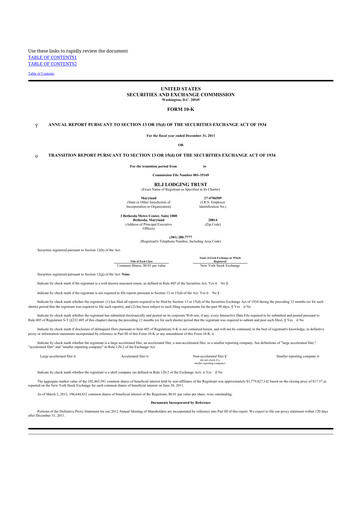 Thumbnail RLJ Lodging Trust 10-K Annual Report 2011