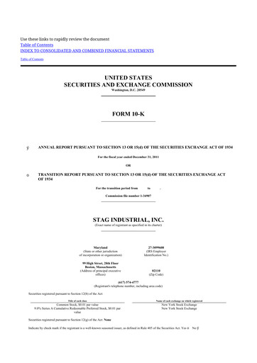 Thumbnail STAG Industrial 10-K Annual Report 2011