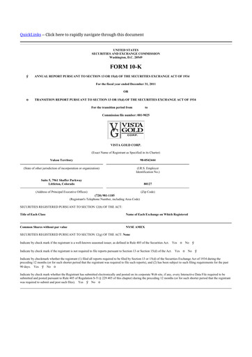 Thumbnail Vista Gold
 10-K Annual Report 2011