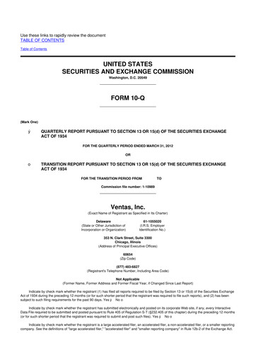 Thumbnail Ventas 10-Q Quarterly Report FY2012 