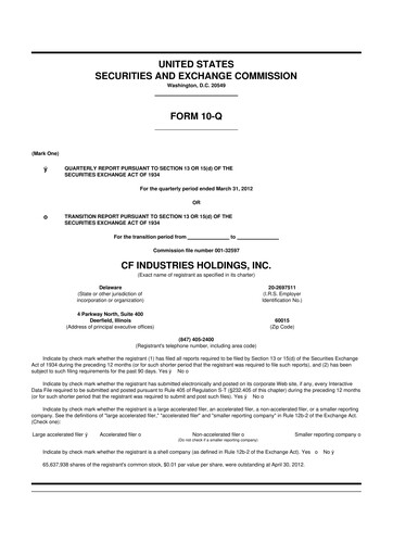 Thumbnail CF Industries
 10-Q Quarterly Report FY2012 