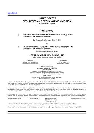 Miniature Herc Holdings
 10-Q Rapport trimestriel 2012 
