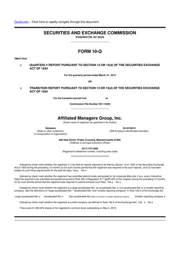 Thumbnail Affiliated Managers Group 10-Q Quarterly Report FY2012 