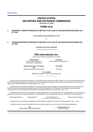 Thumbnail CRA International
 10-Q Quarterly Report FY2012 
