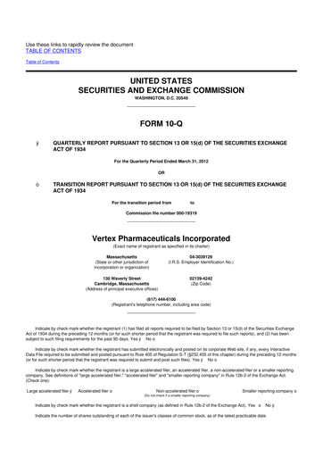 Thumbnail Vertex Pharmaceuticals 10-Q Quarterly Report FY2012 