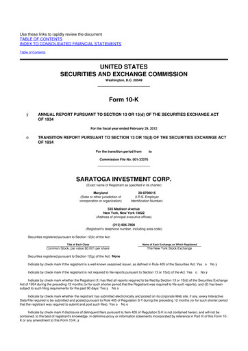 Thumbnail Saratoga Investment 10-K Annual Report 
