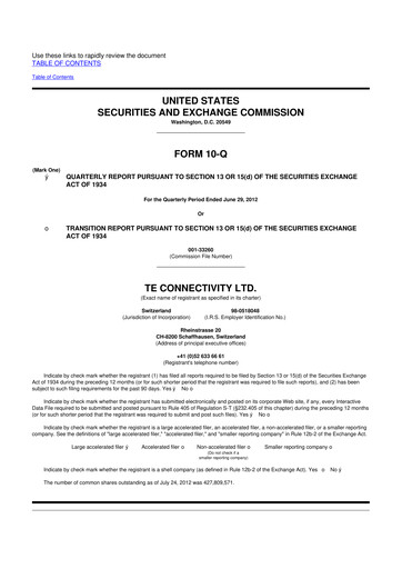 Thumbnail TE Connectivity
 10-Q Quarterly Report FY2012 