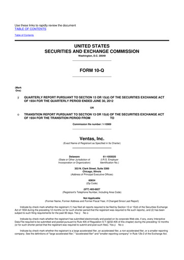 Thumbnail Ventas 10-Q Quarterly Report FY2012 