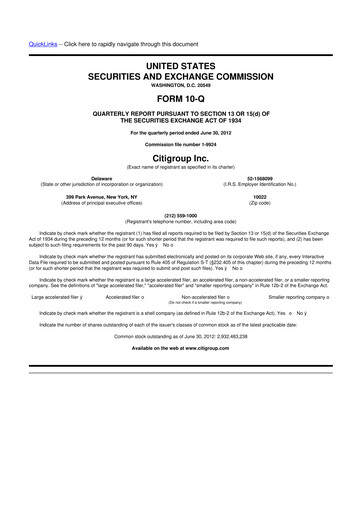 Thumbnail Citigroup 10-Q Quarterly Report FY2012 