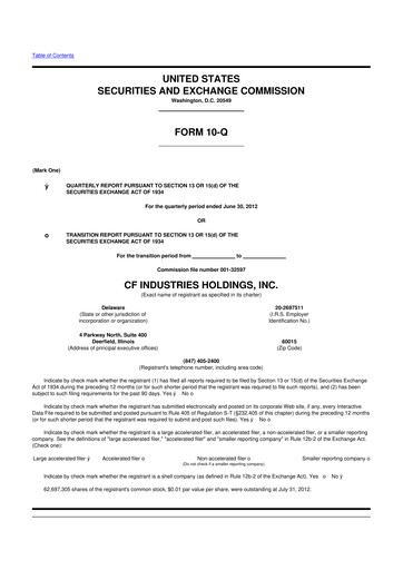 Thumbnail CF Industries
 10-Q Quarterly Report FY2012 