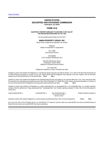 Thumbnail Simon Property Group 10-Q Quarterly Report FY 
