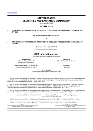 Thumbnail CRA International
 10-Q Quarterly Report FY2012 