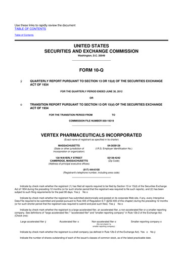 Thumbnail Vertex Pharmaceuticals 10-Q Quarterly Report FY2012 