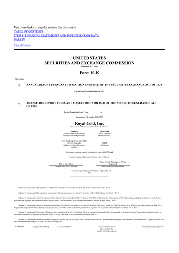 Thumbnail Royal Gold
 10-K Annual Report 2012