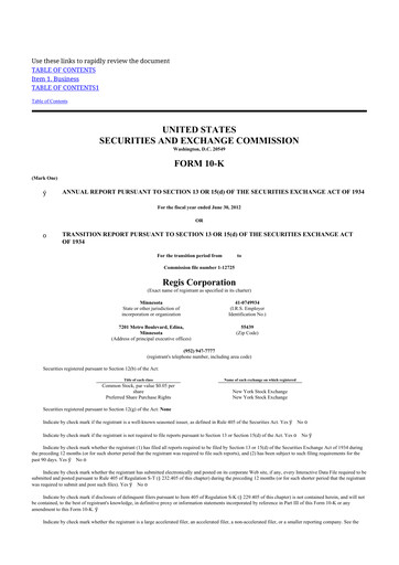 Thumbnail Regis Corporation
 10-K Annual Report 2012