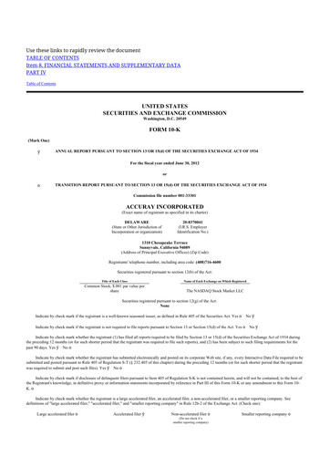 Thumbnail Accuray 10-K Annual Report 2012