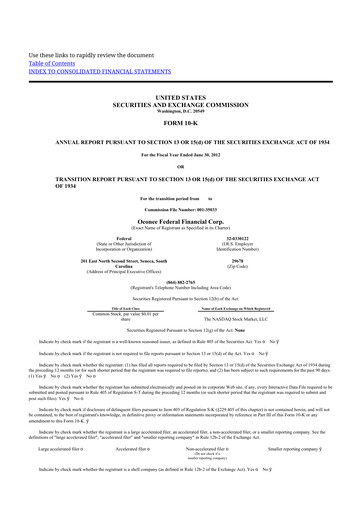 Thumbnail Oconee Federal Financial 10-K Annual Report 2012