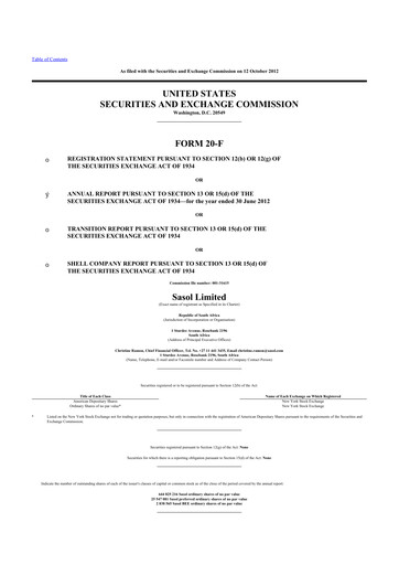 Thumbnail Sasol 20-F Annual Report 