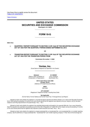 Thumbnail Ventas 10-Q Quarterly Report FY2012 