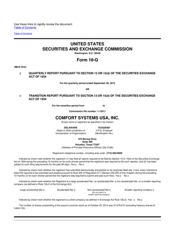 Thumbnail Comfort Systems USA 10-Q Quarterly Report FY2012 
