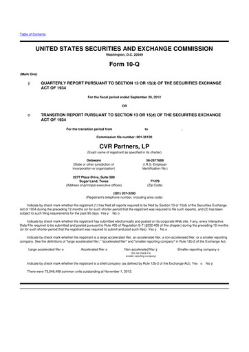 Thumbnail CVR Partners 10-Q Quarterly Report FY2012 