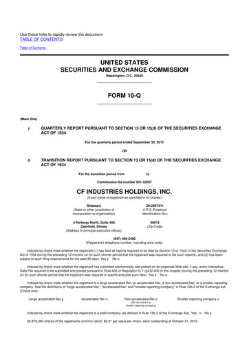 Thumbnail CF Industries
 10-Q Quarterly Report FY2012 