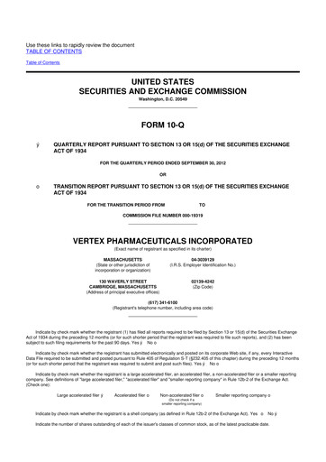 Thumbnail Vertex Pharmaceuticals 10-Q Quarterly Report FY2012 