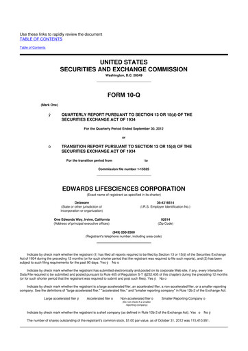 Thumbnail Edwards Lifesciences 10-Q Quarterly Report FY2012 