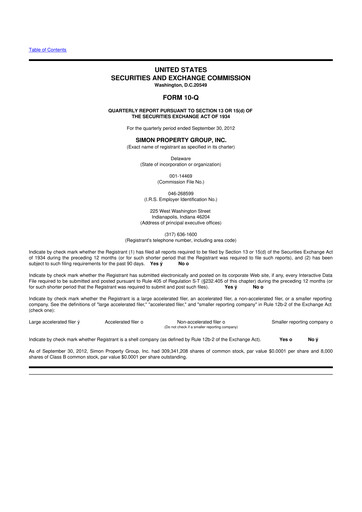 Thumbnail Simon Property Group 10-Q Quarterly Report FY 