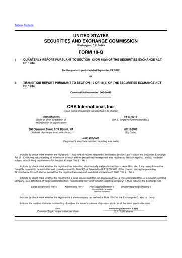 Thumbnail CRA International
 10-Q Quarterly Report FY2012 