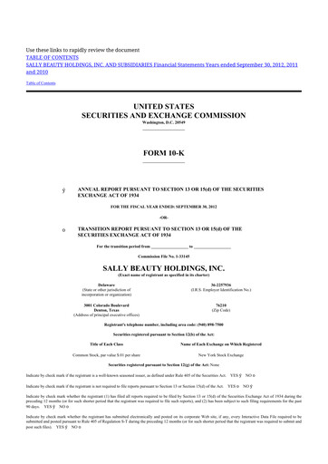 Thumbnail Sally Beauty Holdings 10-K Annual Report 2012