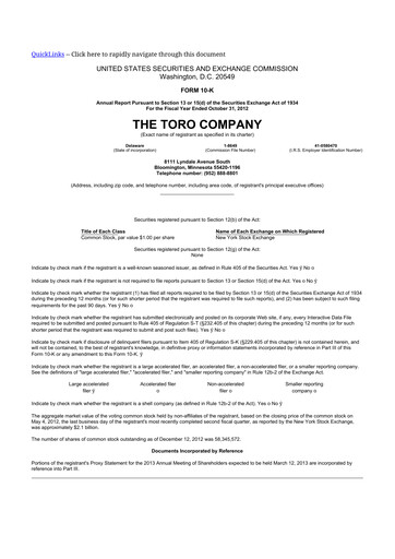 Thumbnail The Toro Company
 10-K Annual Report 2012