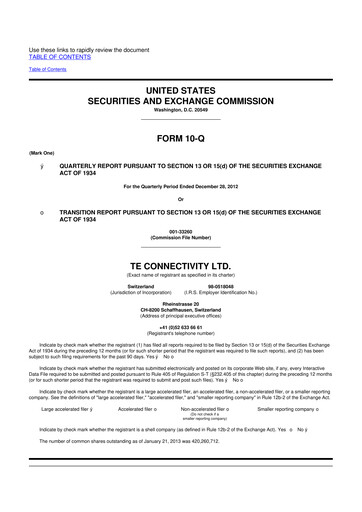 Thumbnail TE Connectivity
 10-Q Quarterly Report FY2013 